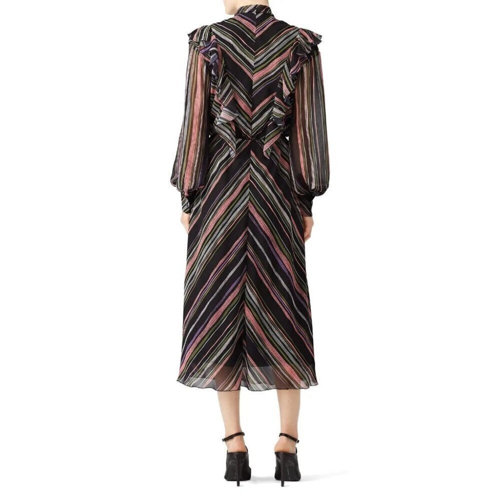 Giamba Black Stripe Ruffle Blouson Midi Dress $1335 - Picture 4 of 15